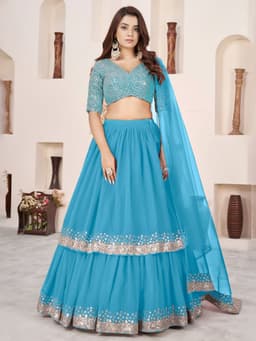 Sky Blue Georgette Sequins Lehenga
