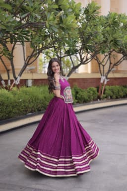 Wine Rayon Festive Lehenga Set for Navratri & Garba