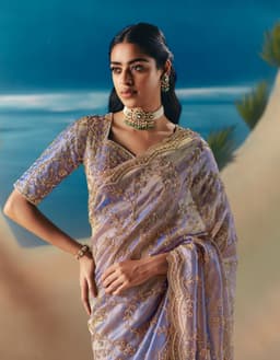 Lavender Party Wear Satin Organza Saree