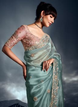 Premium Sea Green Tissue Organza Saree for Bridal Functions