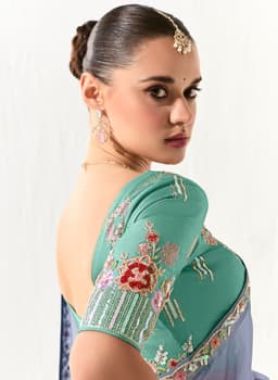 Steel Blue Organza Tissue Party Wear Saree