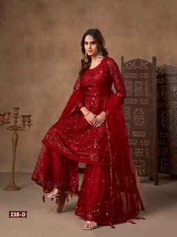 Ruby Red Net Palazzo Suit