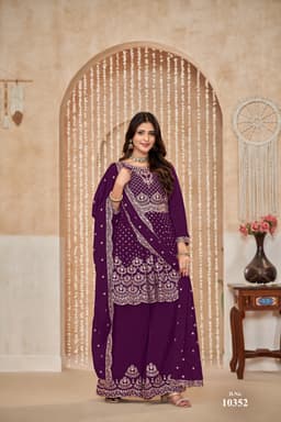 Royal Purple Chinon Palazzo Suit Set with Dupatta