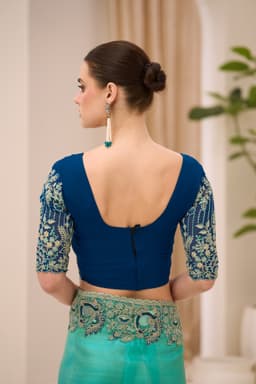 Aqua Blue Tissue Georgette Party Wear Saree
