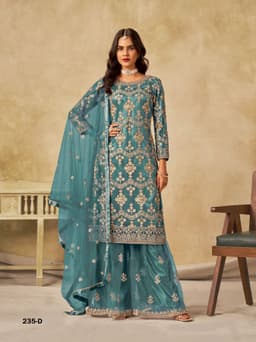 Sky Blue Net Palazzo Suit