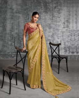 Gold Tissue Zari Saree with Embroidery | Wedding Saree Collection