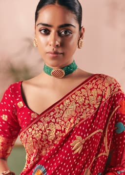 Red Bandhej Wedding Wear Georgette Saree