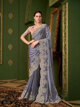 Steel Grey Wedding Saree Online