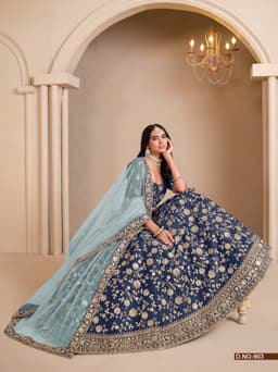 Navy Blue Art Silk Wedding Lehenga