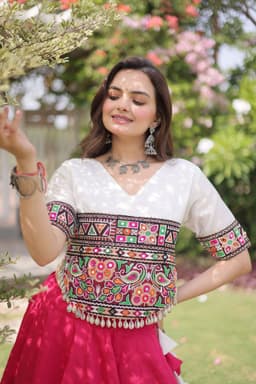 Ivory Wine Lehenga with Mustard Gamthi Blouse