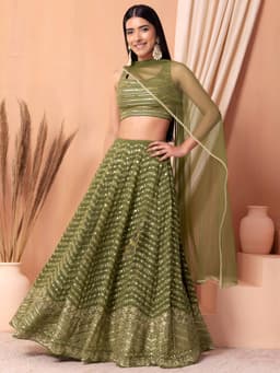 Olive Green Engagement Georgette Designer Lehenga Choli