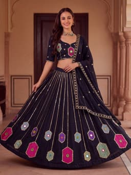 Black Mirror Work Lehenga Set with Dupatta for Navratri
