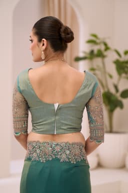 Teal Sunshine Tissue Embroidered Party Saree