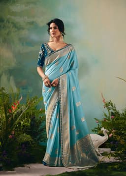 Sky Blue Festive Dola Silk Saree