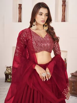 Red Georgette Sequins Lehenga