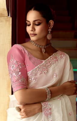 White Reception Work Saree