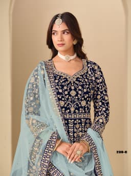 Navy Blue Velvet Designer Anarkali