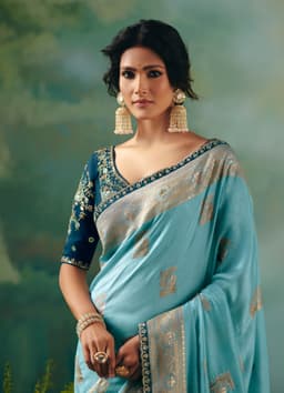Sky Blue Festive Dola Silk Saree