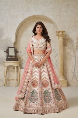Luxury Ivory Silk Bridal Lehenga with Paisley Embroidery