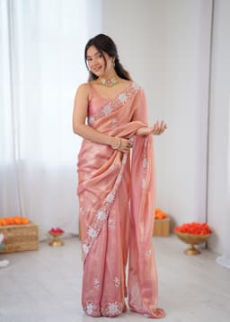 Peach Festive Wear Fendy Satin Saree