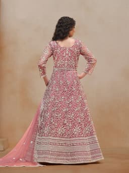 Dusty Rose Net Embroidered Anarkali Gown | Anarkali Suit Party Wear