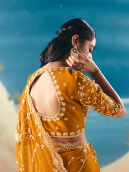 Mustard Yellow Party Wear Satin Organza Saree