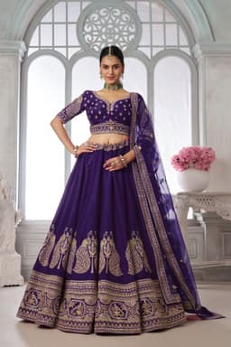 Purple Silk Peacock Embroidered Bridal Wedding Lehenga