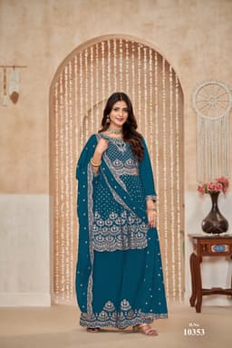 Teal Green Chinon Palazzo Suit Set