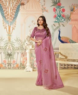 Dusty Rose Swarovski Satin Organza Silk Saree