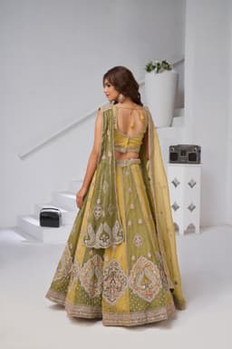 Mustard Yellow Georgette Tissue Double Dupatta Lehenga