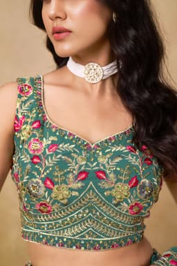 Teal Green Embroidered Lehenga Choli