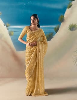 Gold Reception Wear Satin Organza Saree