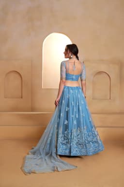 Sky Blue Designer Net Sequins Lehenga Choli