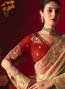 Beige Wedding Festive Designer Saree