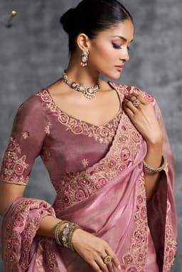 Dusty Rose Designer Tissue Saree