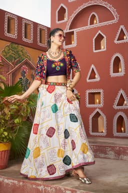 Multicolor Printed Navratri Lehenga Choli with Jacket