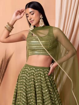 Olive Green Engagement Georgette Designer Lehenga Choli