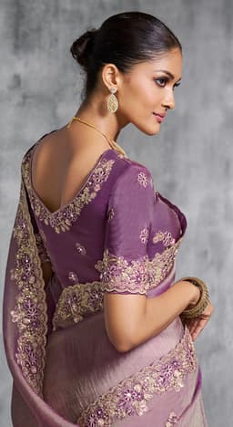 Mauve Purple Designer Tissue Saree | Indian Saree for Wedding Guest