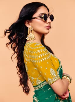Emerald Green Satin Silk Heavy Sequins Wedding Saree