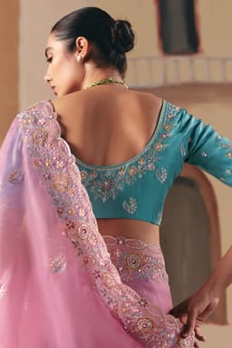 Blush Pink Wedding Guest Saree With Embroidery