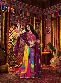 Multicolor Gaji Silk Navratri Lehenga Choli for Garba