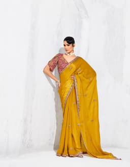 Mustard Yellow Designer Organza Saree for Wedding & Festive Wear