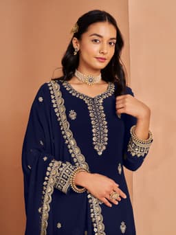 Navy Blue Faux Georgette Palazzo Suit