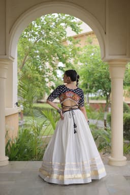 Navratri Lehenga Choli Online | White Black Lehenga with Bandhej Gamthi Blouse