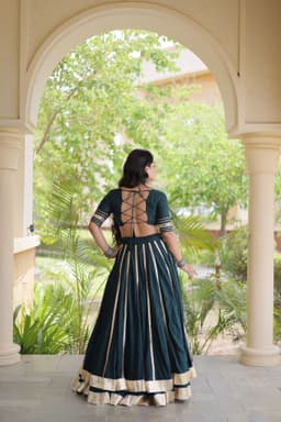 Green Festive Lehenga with 5M Double Ghera Skirt