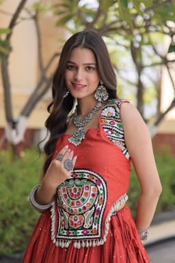 Orange Rayon Lehenga Set for Navratri, Garba & Dandiya
