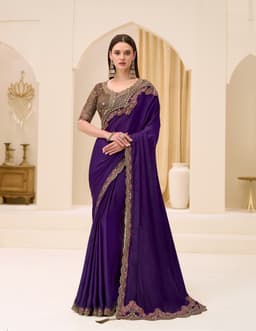Blooming Violet Satin Chiffon Party Wear Saree