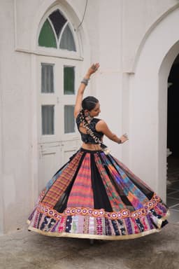 Black Kutchi Gamthi Lehenga with 5M Kali Flare for Navratri