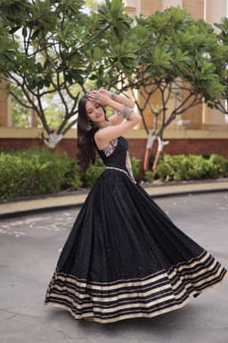 Black Rayon Lehenga with Mukesh & Gamthi Mirror Work
