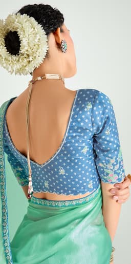 Sky Blue Sea Green Organza Saree for Party Wear